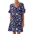thumbnail image 2 of USSUMA Short Sleeve Sundresses for Women Floral Print Short Mini Beach Party Dresses Bohemian Tunic Aline Swing Sun Dresses Women's Summer Casual V-Neck Dress Wedding Guest, 2 of 8