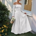 thumbnail image 5 of Dpjklzsn Women's Off The Shoulder Long Sleeve Maxi Dress Polka Dot Smocked Waist Flowy A Line Cocktail Dress, 5 of 6