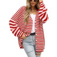 thumbnail image 2 of Liacowi Women Juniors Knit Cardigan Long Sleeve Sweater Striped Knitwear Coat Fall Casual Tops Loose Outwear for Teen, 2 of 9