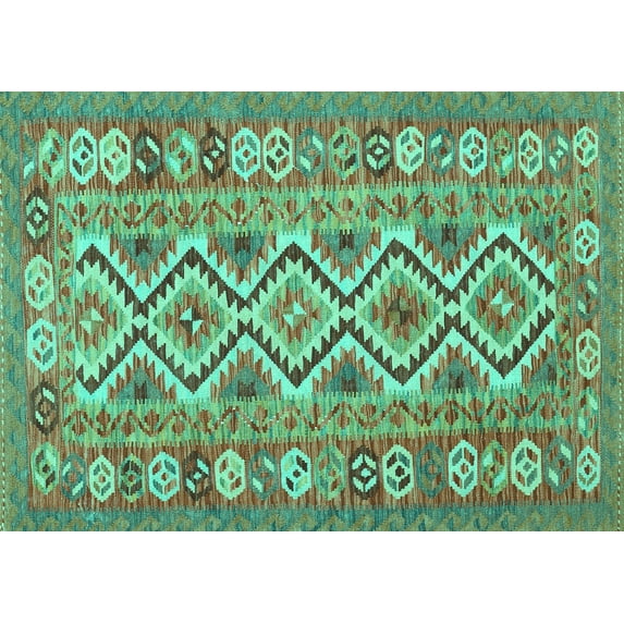 Ahgly Company Indoor Rectangle Southwestern Turquoise Blue Country Area Rugs, 7' x 9'