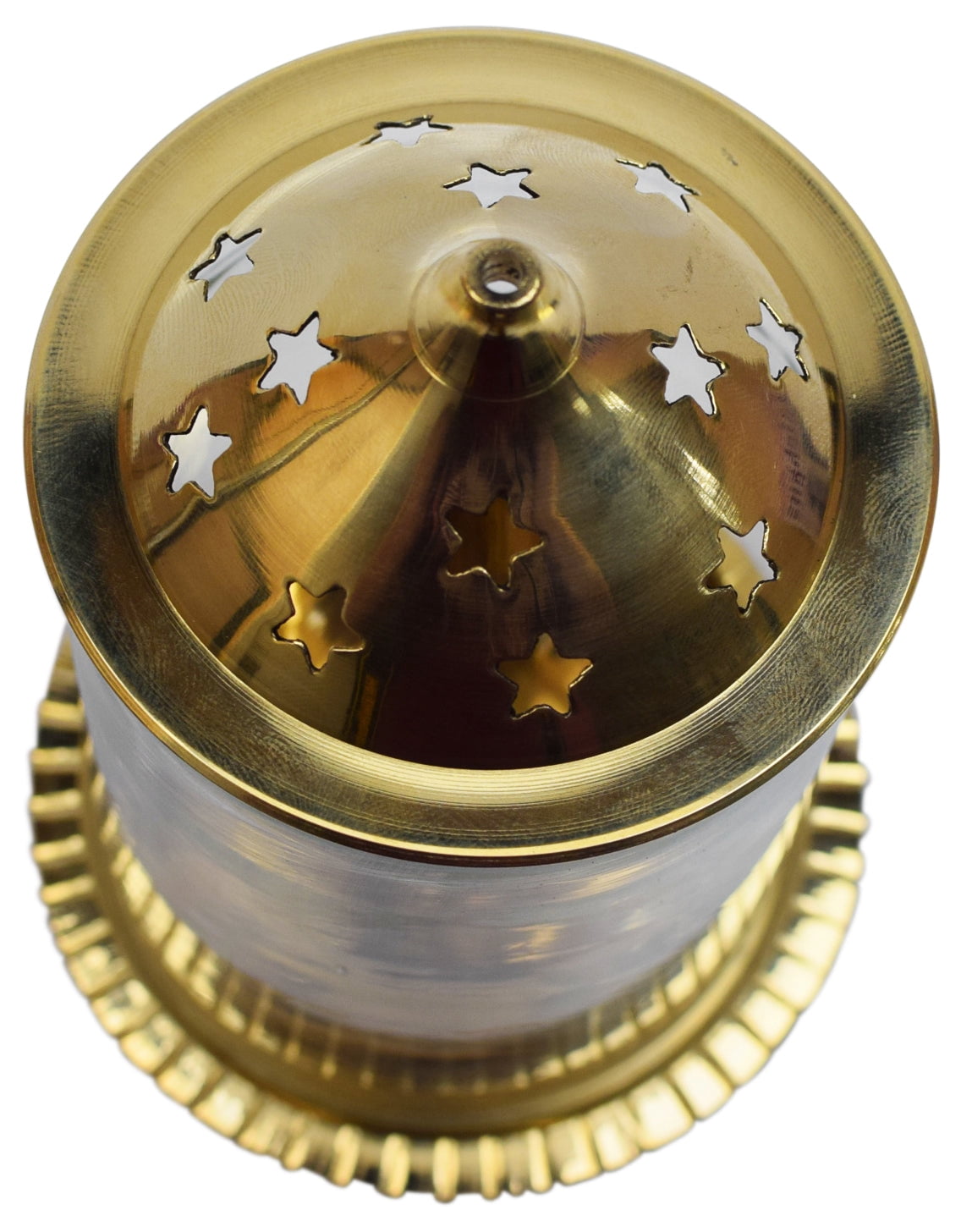 OM SHRI OM Pure Brass Indian Oil Lamp Akhand Diya Glass Stand Deep Diwali