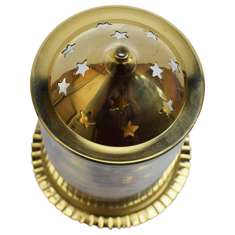 Mannar Craft Store  Akhand Diya, Brass Oil Lamp with Glass Cover