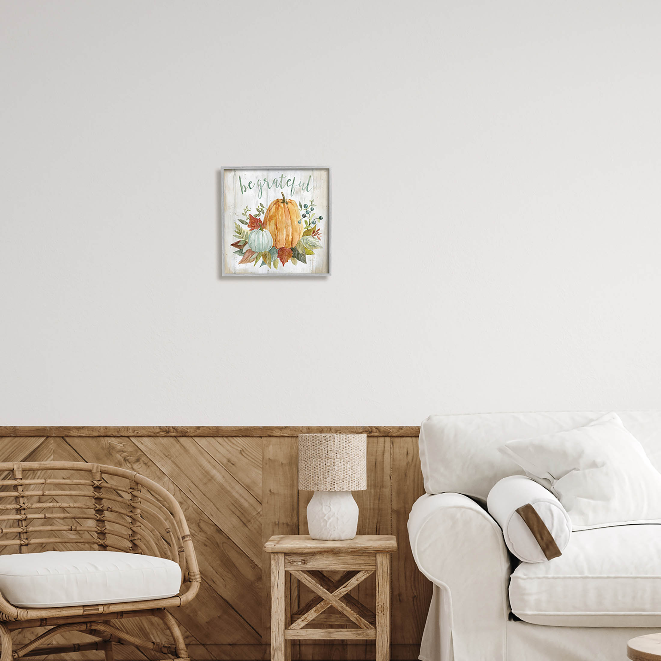 Stupell Industries Be Grateful Autumnal Botanicals Graphic Art Gray Framed Art Print Wall Art, Design by Livi Finn