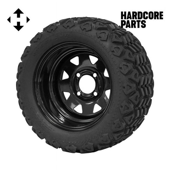 Hardcore Parts 12" Black Steel (8 Spokes) Golf Cart Wheels and 20"x10"-12" DOT rated All-Terrain tires - Set of 4