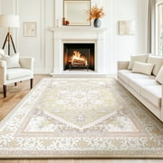 8'x10' Vintage Area Rugs,Soft Washable Distressed Thin Rugs for Living Room Bedroom,Non-Slip Foldable Indoor Carpet,Cream