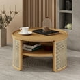 thumbnail image 5 of Harper & Bright Designs Round Rattan Coffee Table, Wood Center Table 2 Tiered Side Table with Storage Base for Living Room, Natural 31.3", 5 of 19