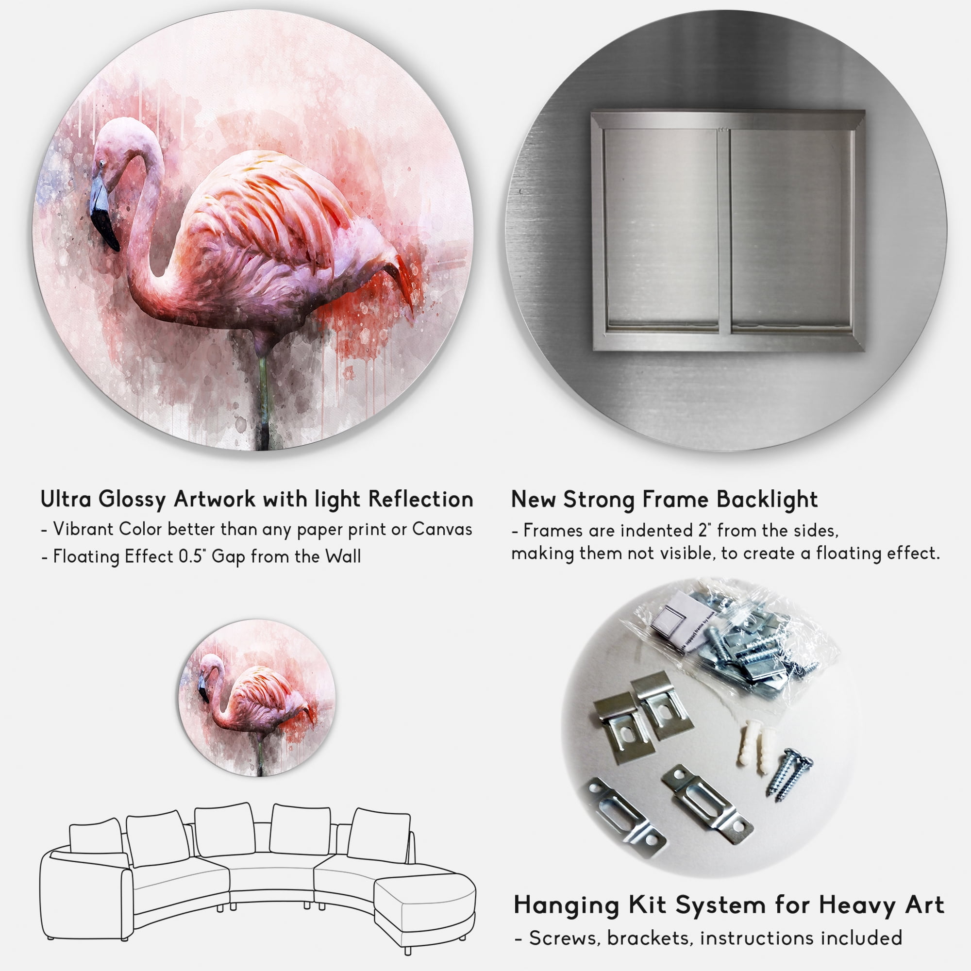 Designart 'Abstract Portrait of Pink Flamingo V' Farmhouse Circle Metal Wall Art 29x29 - Disc of 29
