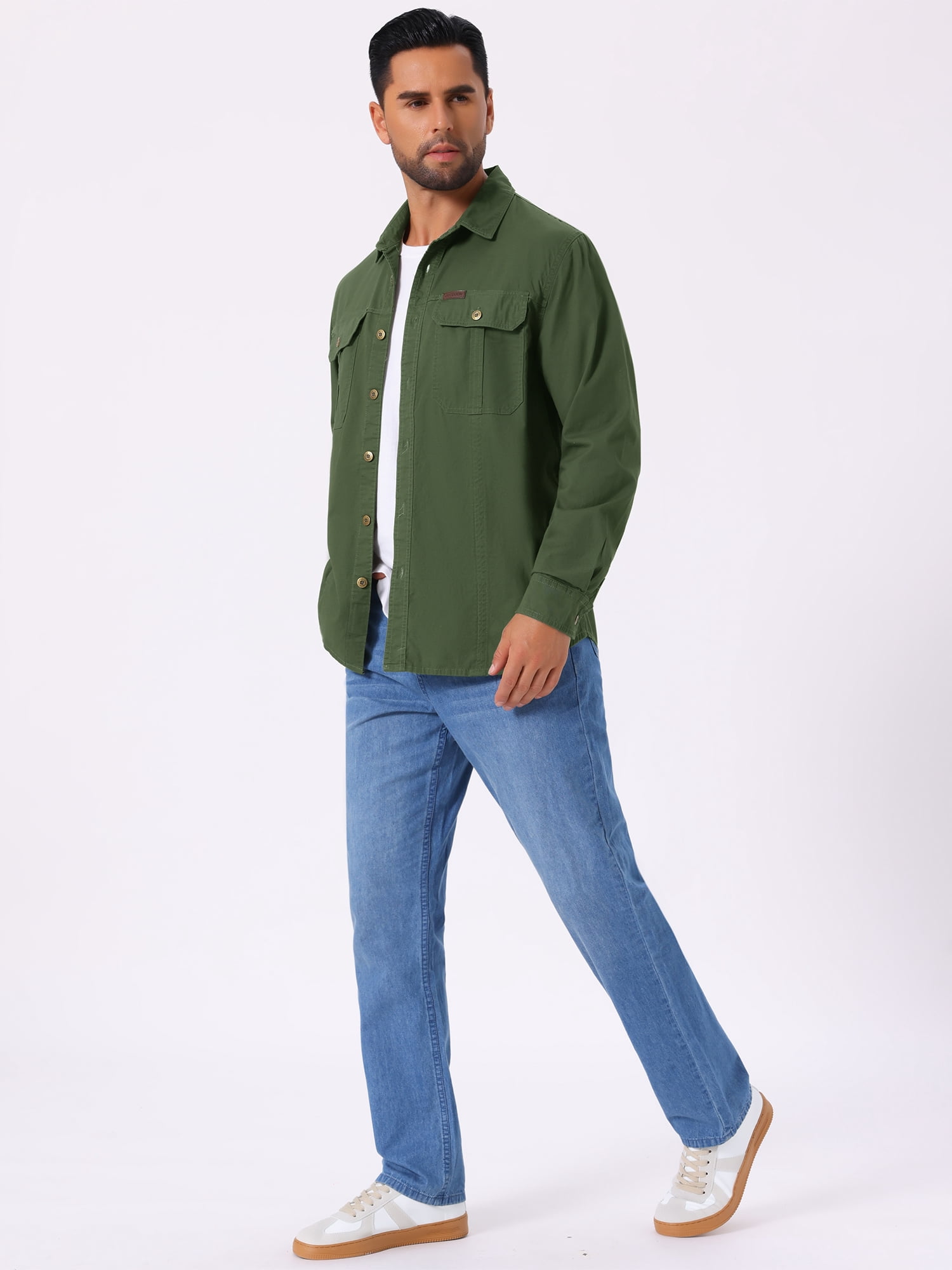 DARING DIVA Men's Casual Workwear Long Sleeve Button Down Hiking Shirts S Olive Green