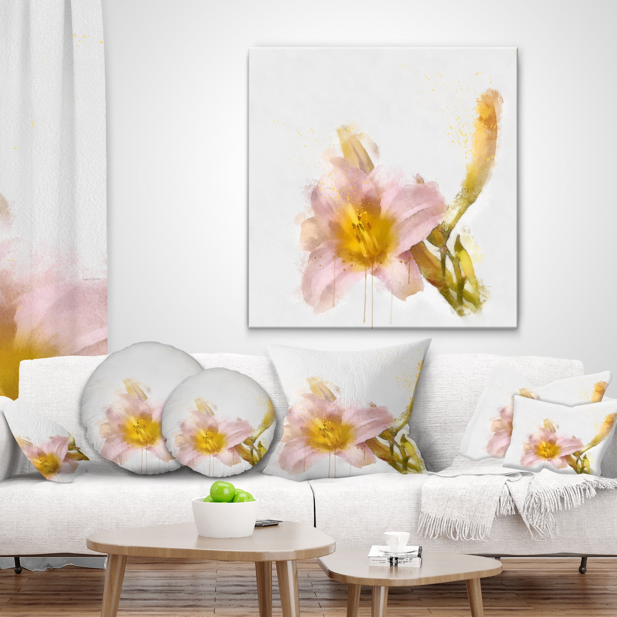 Designart Watercolor Lily with Color Splashes - Floral Throw Pillow - 18x18