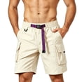 thumbnail image 4 of LEKWK Cargo Shorts for Men with Pockets Lightweight Elastic Waist Belted Mid Rise Hiking Shorts Cargo Pockets Loose Straight Fit Outdoor Travel Wear Beige S, 4 of 5