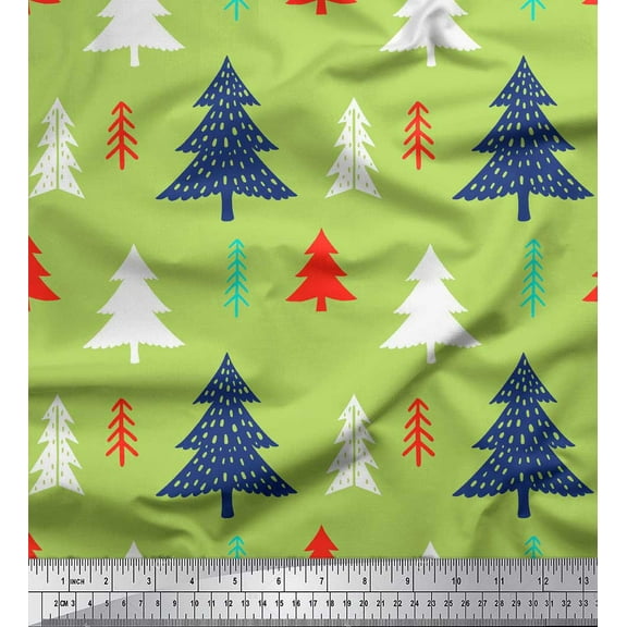 Soimoi Green Cotton Voile Fabric Christmas Tree Decor Fabric Printed Yard 42 Inch Wide