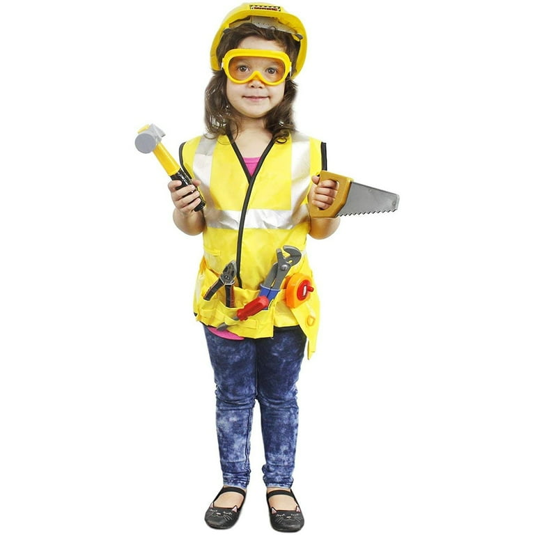Kids Plastic Construction Hard Hat & Tool Belt Set - 9-Piece Builder Toy With Tools