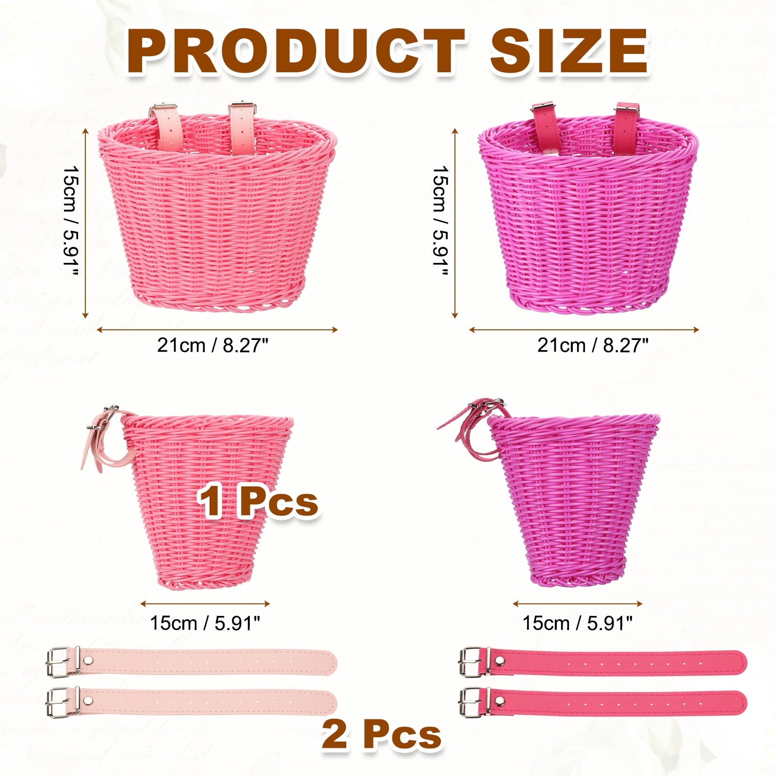 Uxcell Bike Basket Front, Hand-Woven Bicycle Basket with Adjustable PU Belts 2 Pack & Fuchsia, Pink-Fitting For(Most Road Bikes, Bicycles/Scooters)