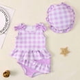 thumbnail image 4 of LIIPEE Baby Girls Tankinis Swimsuit Sets 3 Piece Set Kids Casual Summer Plaid Print Ruffle Trim Bowknot Decoration Tankini Tops And Briefs And Swim Hats Cute Beach Pool Party Swimwear,18-24 Months, 4 of 4