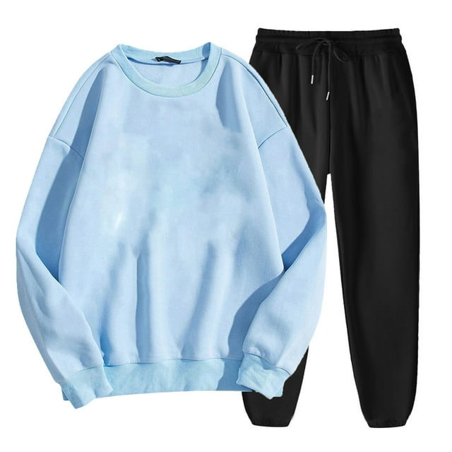 FAIWAD Ensemble de Survêtement pour Femme 2 Pcs Chandail à Col Rond à Manches Longues et Pantalon de Jogging Uni 2 Pcs