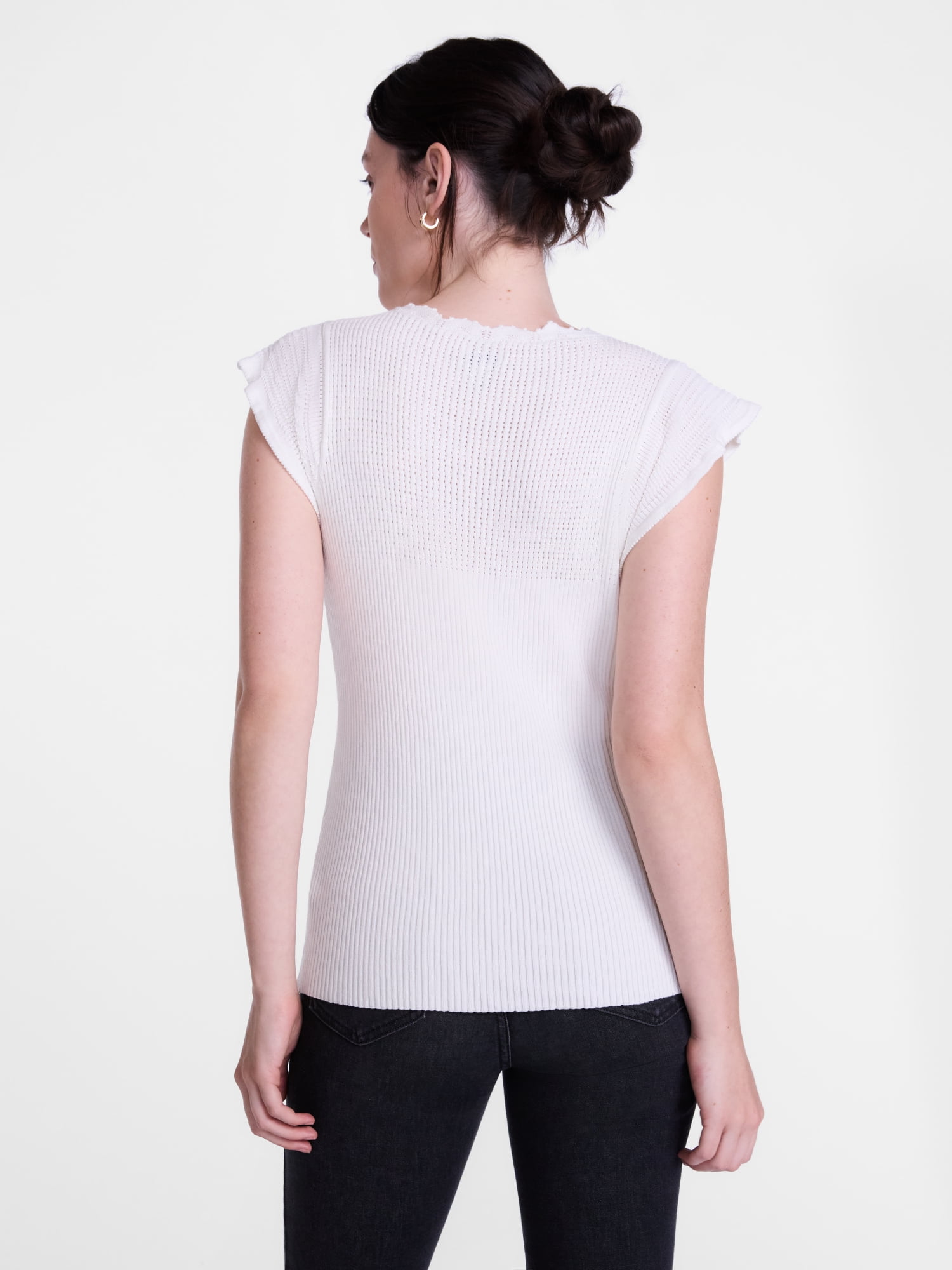 Scenario Women's Tank Sweater with Short Flutter Sleeves, Lightweight, Sizes XS-XXXL