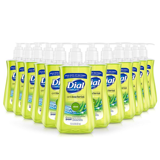 Dial Antibacterial Liquid Hand Soap, Aloe, 7.5 Fluid Ounces (Pack of 12