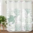 thumbnail image 3 of Green Coastal No Hook Shower Curtain Waterproof, Bathroom Curtains with Snap in Liners and See Through Top Window, Sea Turtle Nautical Coral Summer Beach Hotel Style Bathtub Curtains Shower 72"Wx72"L, 3 of 8