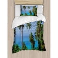 thumbnail image 3 of Palm Tree Duvet Cover Set Queen Size, Ocean Scene from Jungle Tropical Beautiful Picture of Paradise in Nature Theme, Decorative 3 Piece Bedding Set with 2 Pillow Shams, Blue Green, by Ambesonne, 3 of 3
