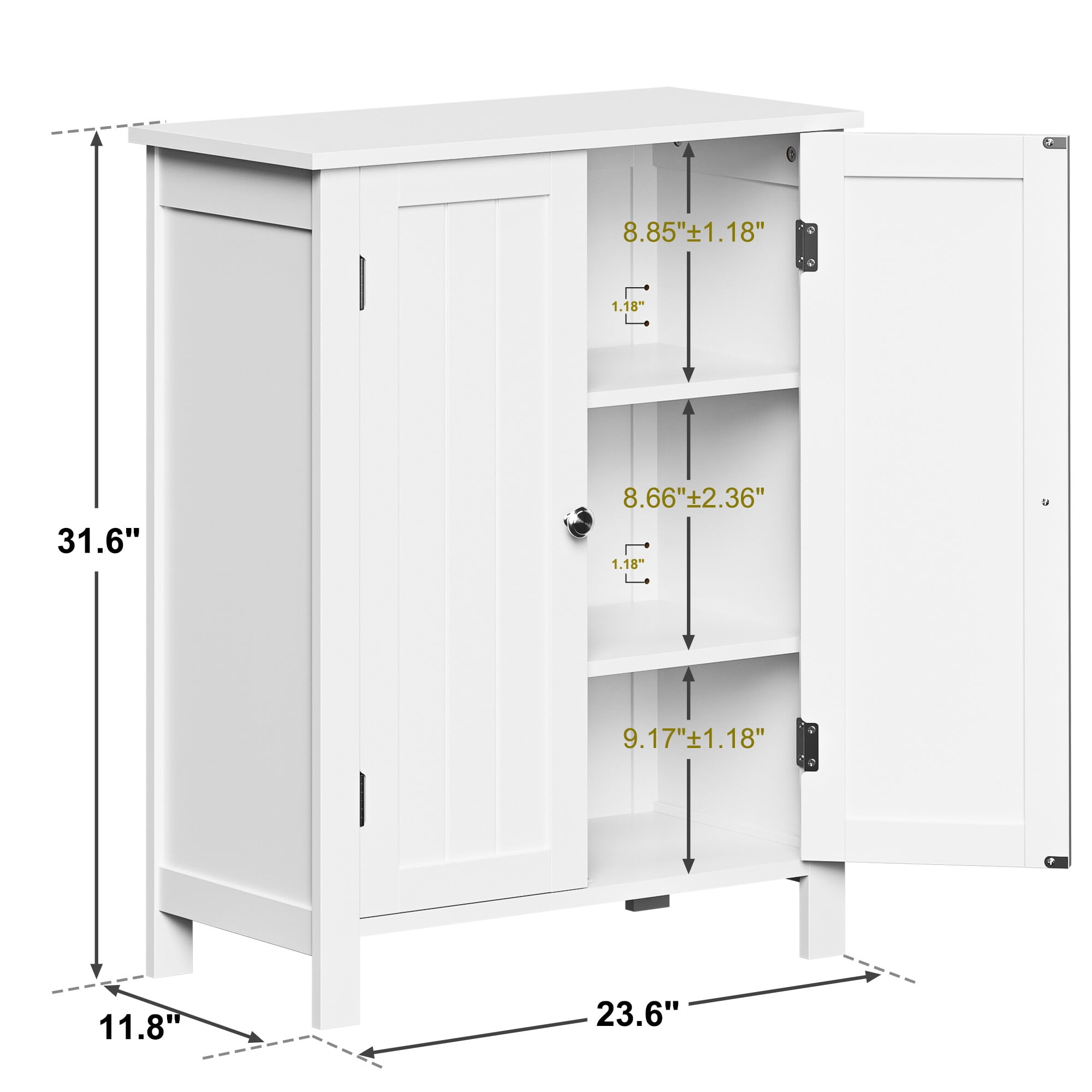 SuperDeal Bathroom Cabinet Floor Storage Organizer Cabinet Freestanding Cupboard Adjustable Shelves, White
