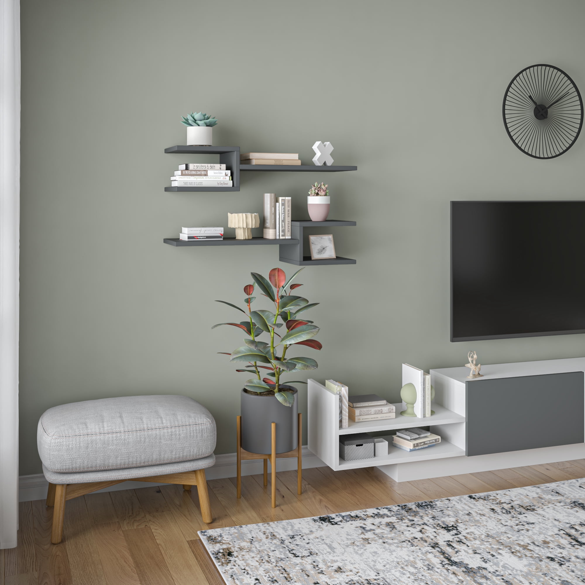 Ada Home Decor Furniture 29.53" 2 Tier Anthracite Webbs Modern Wall Shelf
