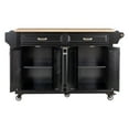 thumbnail image 4 of Kitchen Island on Wheels with Solid Wood Top, Rolling Kitchen Cart with 2 Large Drawers & Adjustable Shelves, Serving Utility Carts with Towel Rack & Spice Rack for Dinning Room, Black, 4 of 7