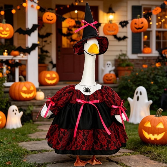 Sruoe Halloween Porch Goose Outfits, 23 Inch Porch Goose Clothes, Goose Clothes Dress, Goose Sculpture Clothes for Lawn Statue Cement Statue Yard Patio Party Decoration