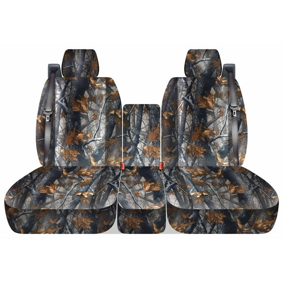 Fits 2004-2008 Ford F-150 Camo Seat Covers 40/20/40 Bench Opening Cons Int Seat Belts:Gray Real Tree