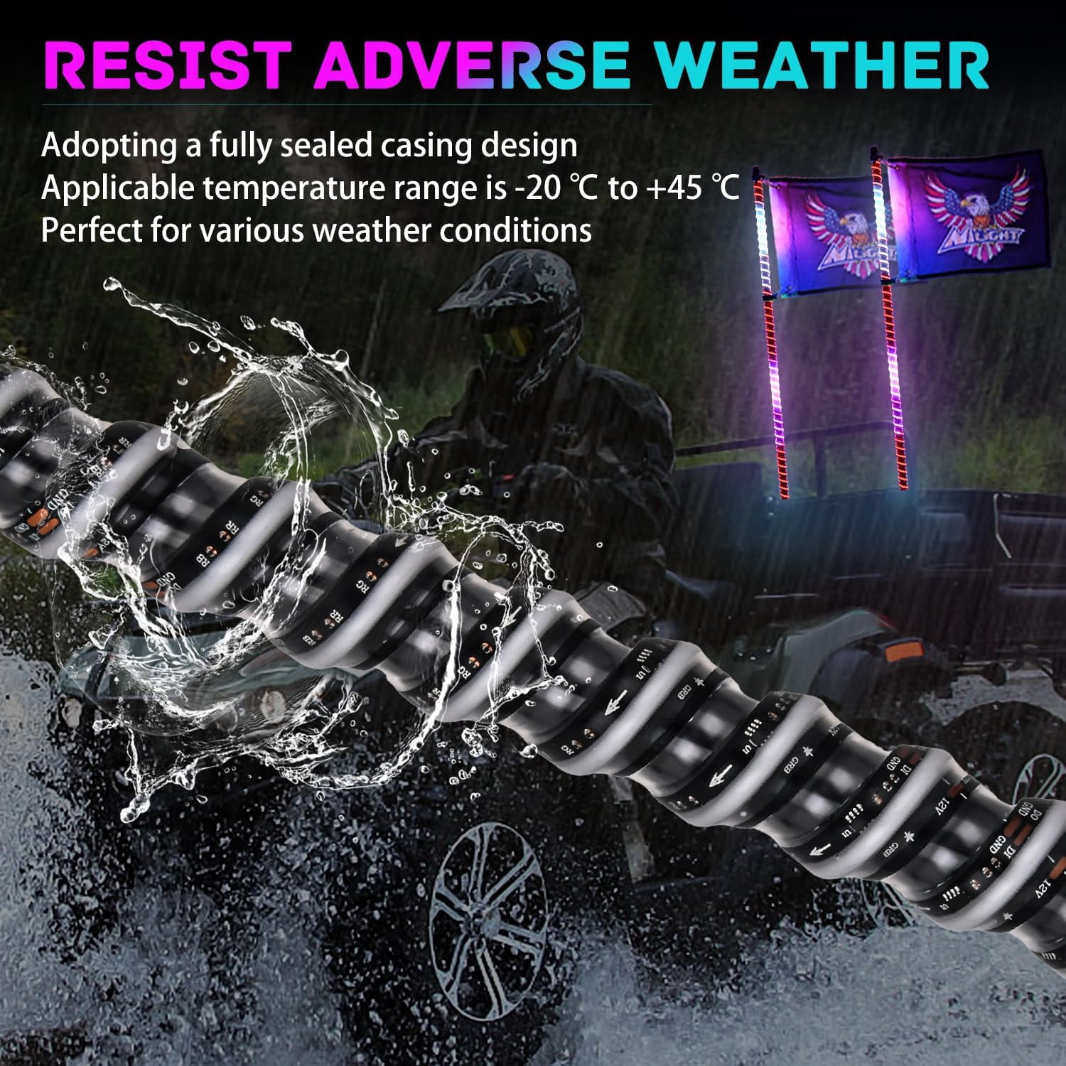 Nilight LED Whip Light 2 PCS 4FT COB RGB Lighted Antenna Whips with Spring Base Remote & App Control DIY Patterns Turn Brake Reverse Lights for Can-am Offroad ATV UTV RZR Polaris Dune Buggy Truck