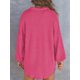 thumbnail image 5 of Tops de Punto Gofre para Mujer, Camisetas Henley de Larga con Cuello en V, Color Liso, Túnica Informal Rosa Roja L, 5 of 8