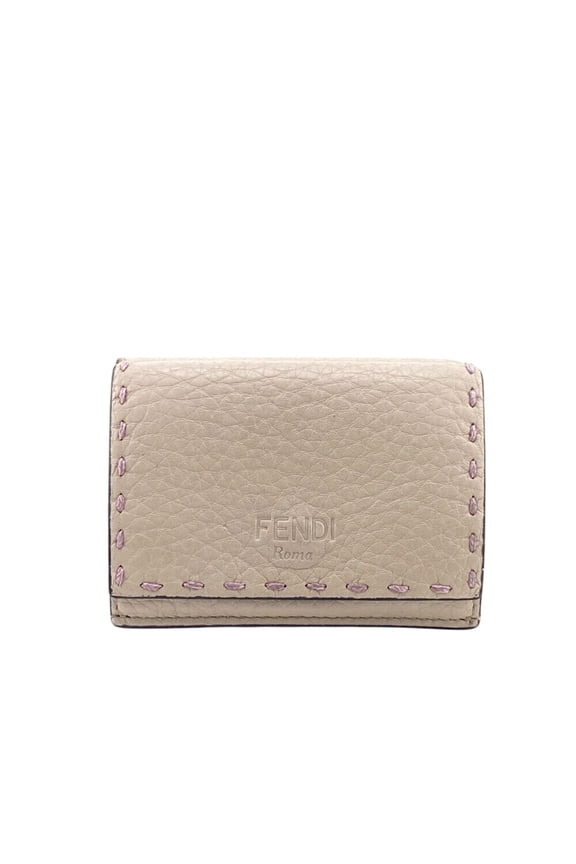 Pre-Owned FENDI Selleria Compact Wallet, Tri-fold Beige, Women's