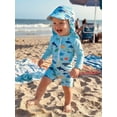 thumbnail image 5 of BemeyourBBs Toddler Baby Boys One Piece Swimsuit Rash Guard Set Infant Boys Bathing Suit Shark Turtle Print Long Sleeve Mock Neck Zipper Swimwear with Sun Hat 2 Pcs Summer Beachwear, 5 of 9