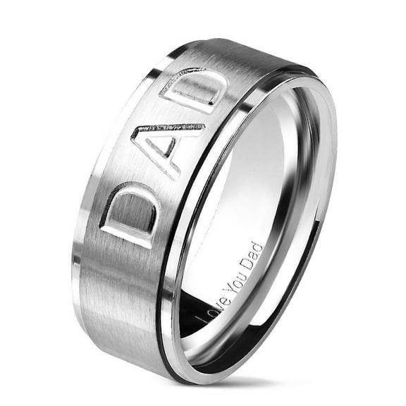 Bodyjewelryonline 316L Stainless Steel DAD Logo Rings Father Day Gift Silver and Black I.P Men Rings