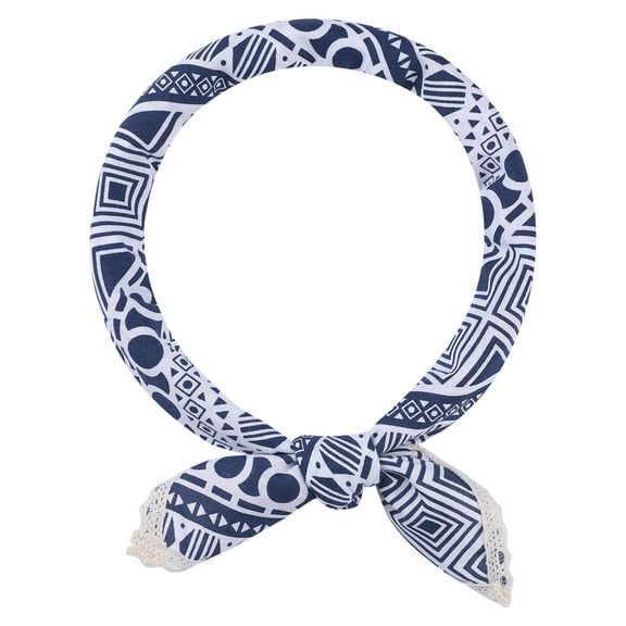 INSPIRE CHIC Women's Geometric Printed Cotton Linen Scarves, Retro Lace Trim Square Headscarf Neckerchief 23.6x23.6" Geometric-1-Navy Blue