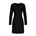 thumbnail image 6 of Lovskoo Women's Sweater Mini Dress 2025 Casual Fashion V Neck Solid Dress Cutout Long Sleeve Knitting Sweater Dress Black, 6 of 9