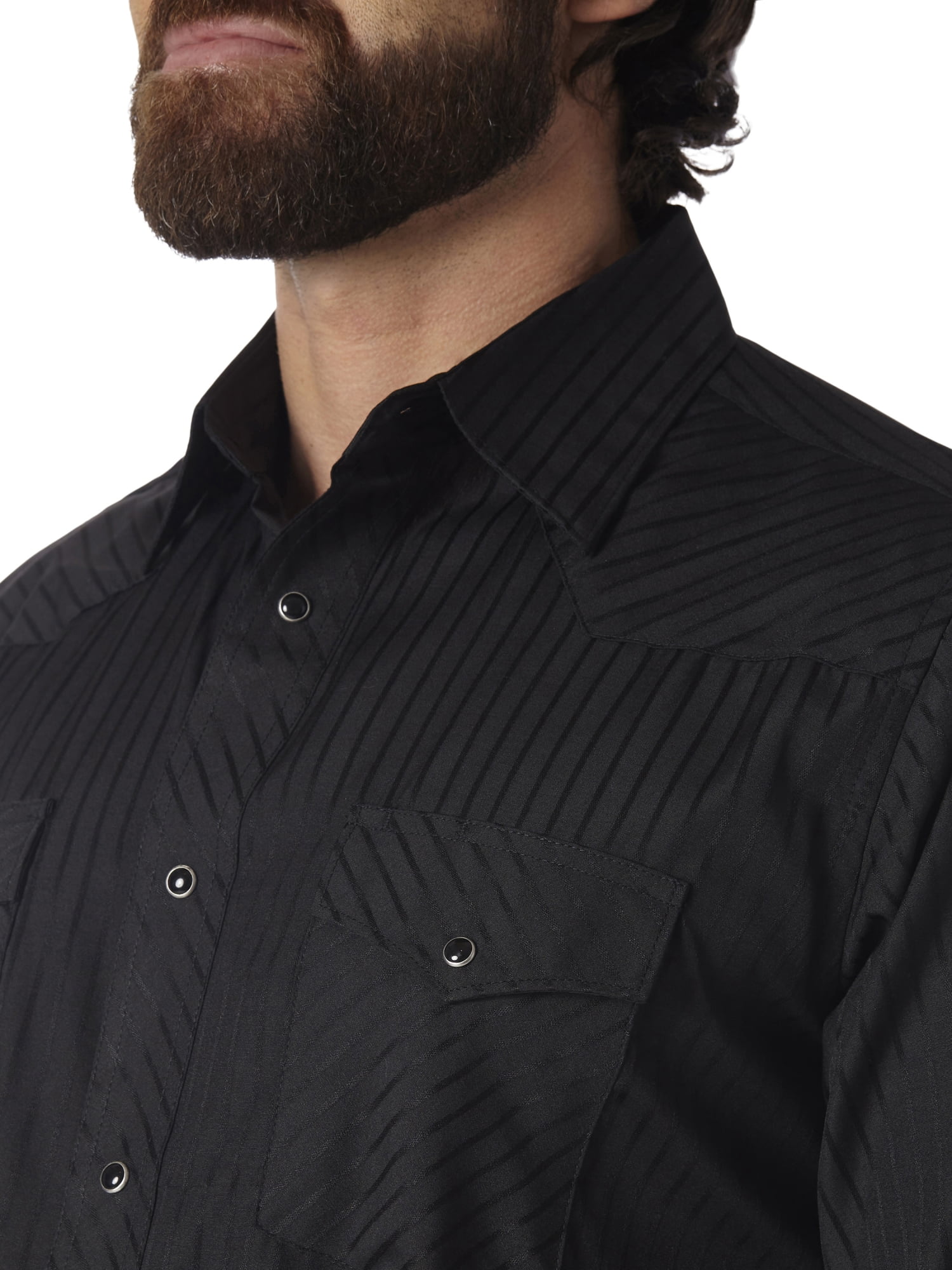 Wrangler Men's Long Sleeve Western Snap Dobby Striped Shirt