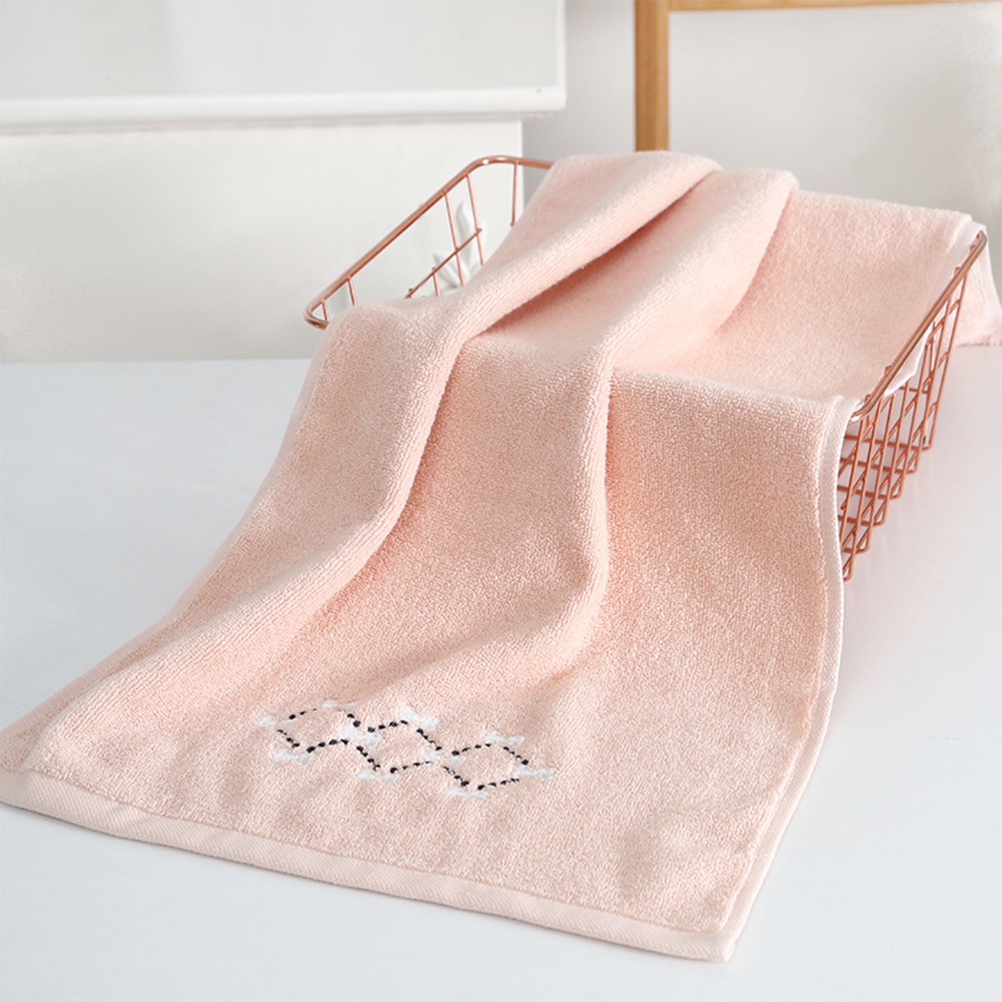 REGALWOVEN Hand Towels Embroidered Bow Pattern Decorative Towel Cotton Absorbent Soft Hand Towel Set for Bathroom Pink 4-Piece