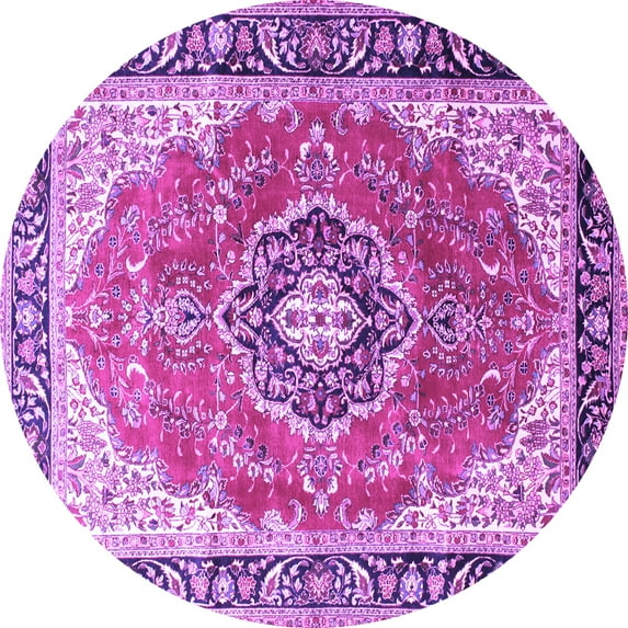 Ahgly Company Indoor Round Medallion Purple Traditional Area Rugs, 3' Round