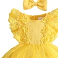 thumbnail image 4 of Wxirdiow Summer Outfit Baby Girl Newborn Baby Girl Summer Outfit Solid Ruffle Bubble Romper Shirt Flutter Sleeve Bodysuit Headband Clothes Yellow Size,6-9 Months, 4 of 4