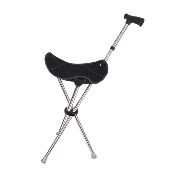 Bastón Con Asiento Para Caminar, Portátil, De Viaje, Ligero, Plegable, Color Negro