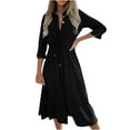 thumbnail image 1 of Robe d'Été à Manches pour Femmes Mode Manches 3/4 Solide Cordon de Serrage Bandage Manches Mi-Longues Taille Haute Col Rond Robes d'Été pour Femmes avec Manches, 1 of 8