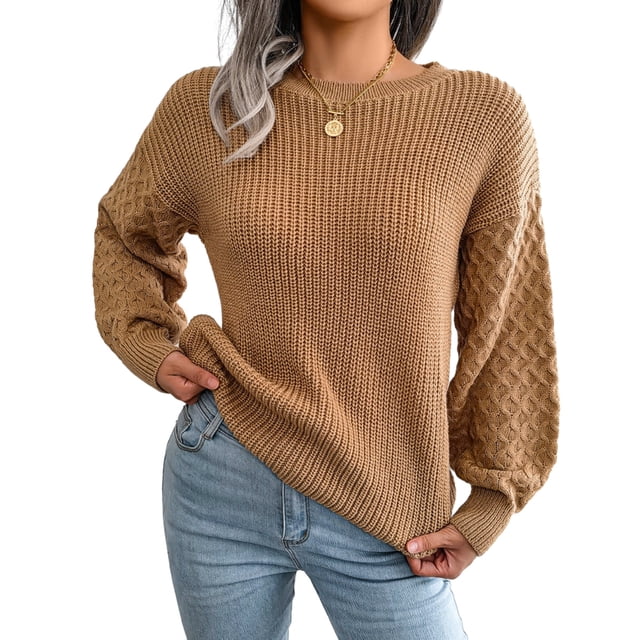 Pull pour Femmes, Pull Décontracté à Manches Longues en Maille Ruche