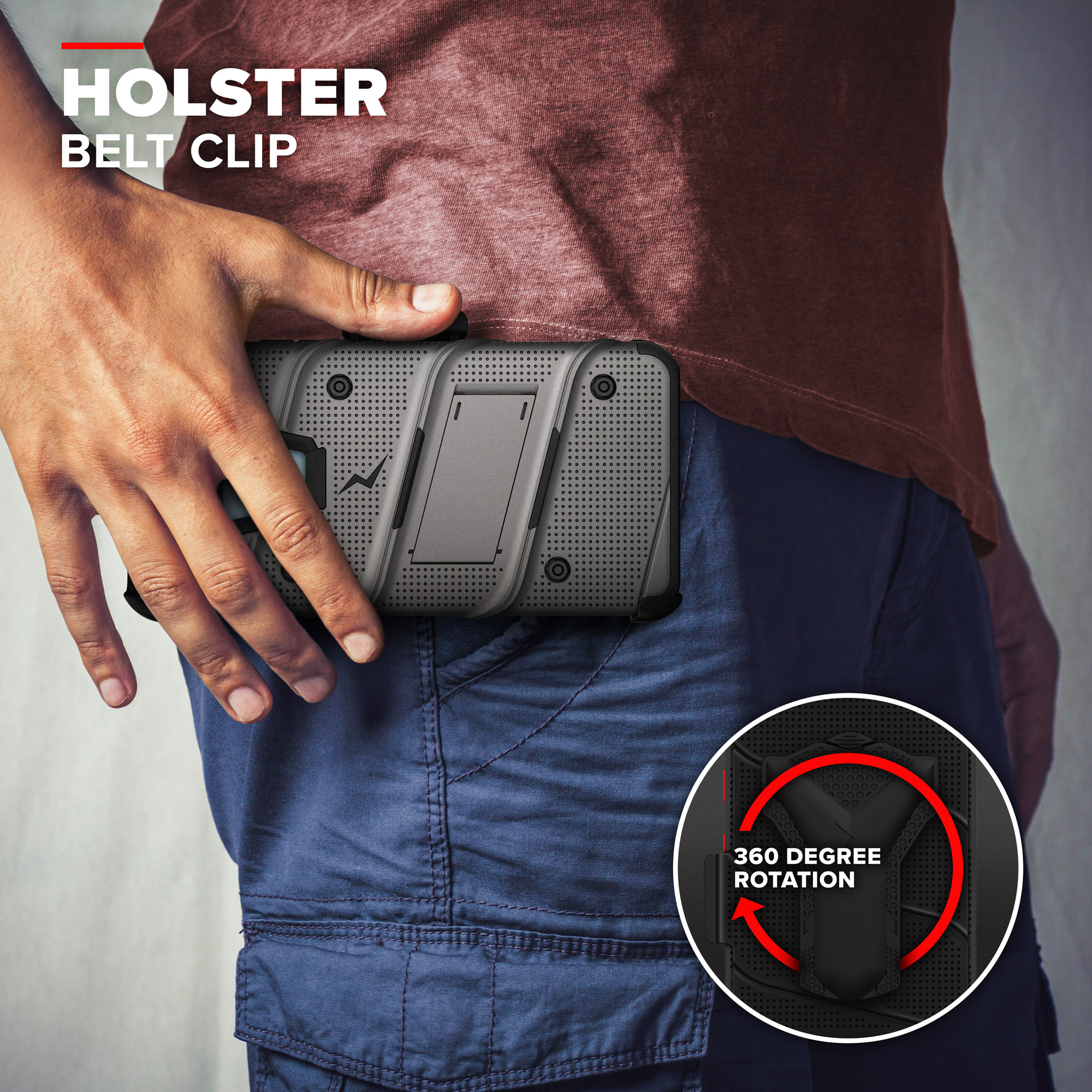 Zizo BOLT Series for LG K51 / LG Reflect Case with Screen Protector Kickstand Holster Lanyard - Gun Metal Gray & Black