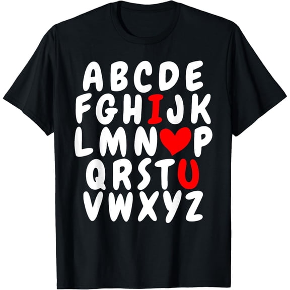 Romantic I Love You Alphabet Heart Graphic T-Shirt Funny Valentines Day Short Sleeve Casual Tee Retro Style Apparel for Men Women Black