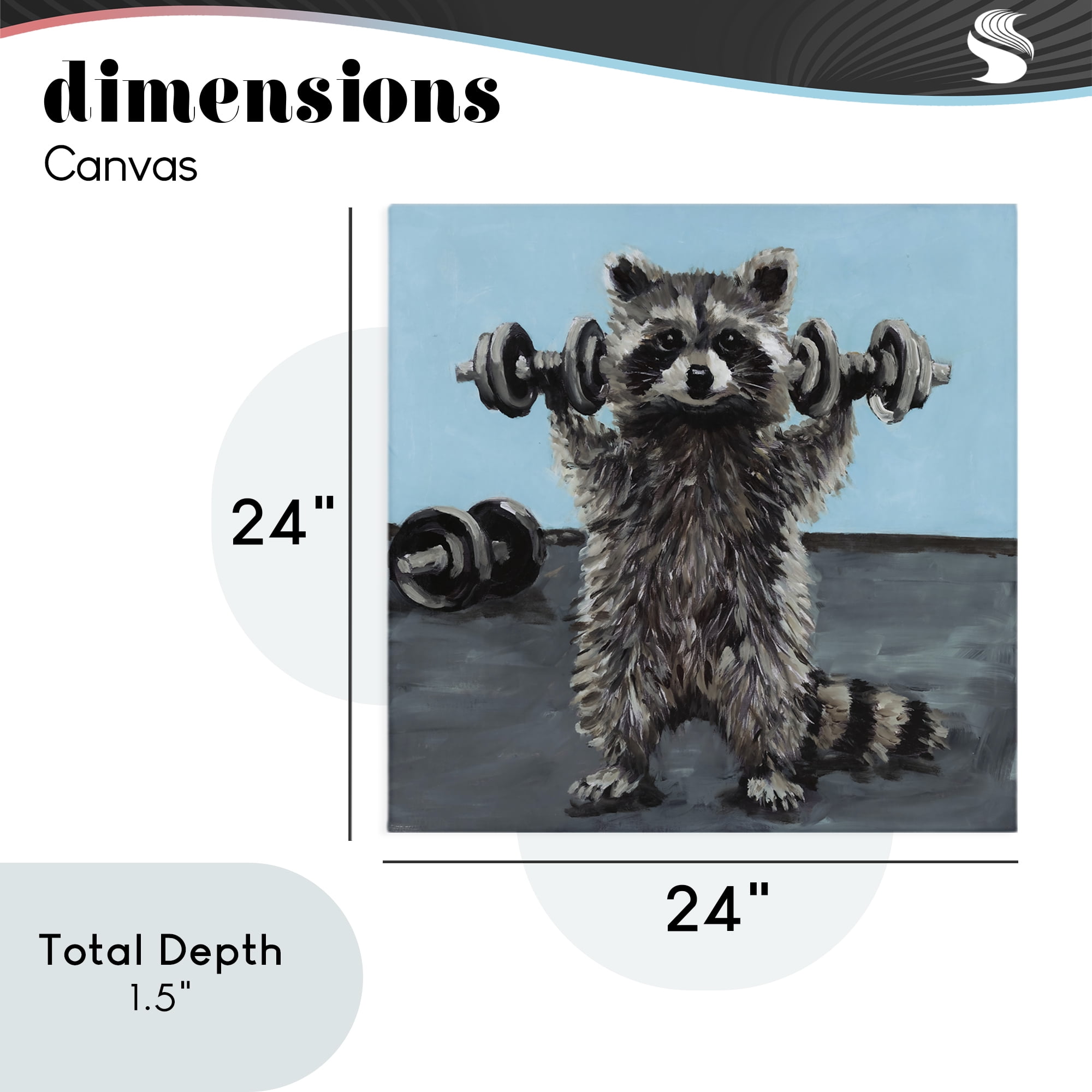 Fitness Raccoon with Weights Canvas Wall Art, design by Studio Bautista