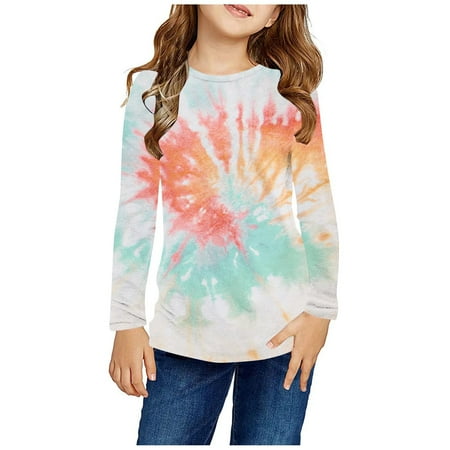 

Abomasnow Girls Fall Cute Pullover Tops Casual Long Sleeve Tie Dye Soft Blouses Kids Round Neck Loose Fit Blouse Shirts 3-13 Years on Clearance