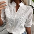 thumbnail image 1 of Top de manga corta con cuello en V,Blusa bordada de encaje con cuello en V de manga corta Camisa bordada de encaje de manga corta Características de vanguardia, 1 of 5