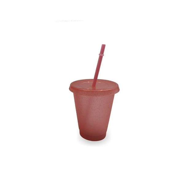Toystoory Vaso para beber con tapa y pajita Botella reutilizable de plástico PP PP para batido de jugo de café de bebida fría Mostrada Rosa claro 480ml Toystoory HA007952-10