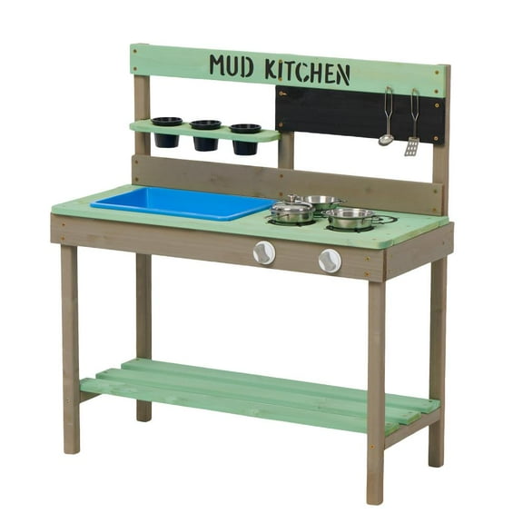 Kids Play Kitchen, Wood Mud Kitchen with Water Play Set & Cooking Toys for Outdoor, Gift for 3~8
