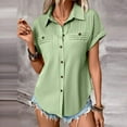 thumbnail image 7 of ZyeKqe Button down Shirts for Women Short Sleeve Shirts Solid Color Business Casual Tops Loose Fitted, 7 of 7
